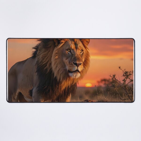 Item preview, Majestic African Lion at Sunset – Golden Savannah Wildlife Art designed and sold by DreamyWallVibes.