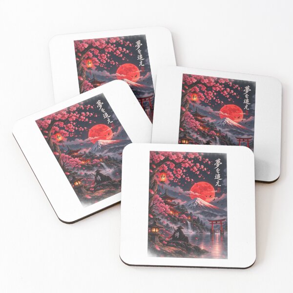 Item preview, Japanese Samurai Under the Red Moon – Mount Fuji Sakura Art designed and sold by Ak-art-shop.