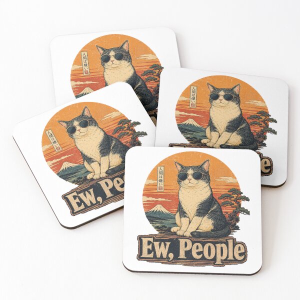 Item preview, Ew People Japanese Vintage Cat wearing Sunglasses Funny Introvert designed and sold by RajStore41.