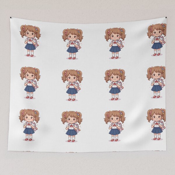 Item preview, Cute Anime School Girl with Backpack Vector Art designed and sold by KaleeDesigns.