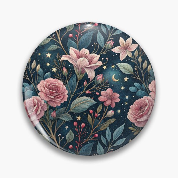 Item preview, Midnight Botanical Garden – Pink Roses Under The Crescent Moon & Starlit designed and sold by Whimsical Wayfarer.