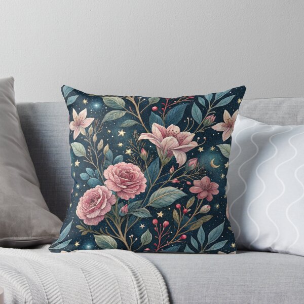 Item preview, Midnight Botanical Garden – Pink Roses Under The Crescent Moon & Starlit designed and sold by Whimsical Wayfarer.
