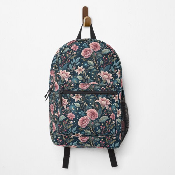 Item preview, Midnight Botanical Garden – Pink Roses Under The Crescent Moon & Starlit designed and sold by Whimsical Wayfarer.