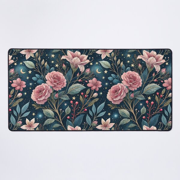 Item preview, Midnight Botanical Garden – Pink Roses Under The Crescent Moon & Starlit designed and sold by Whimsical Wayfarer.