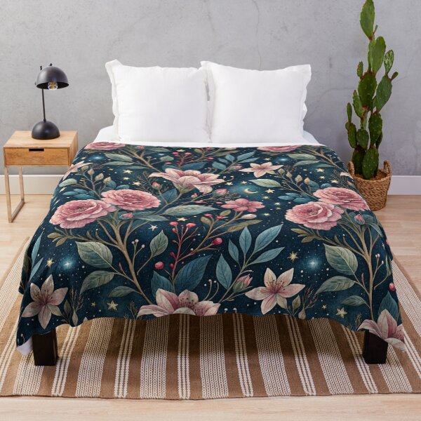 Item preview, Midnight Botanical Garden – Pink Roses Under The Crescent Moon & Starlit designed and sold by Whimsical Wayfarer.