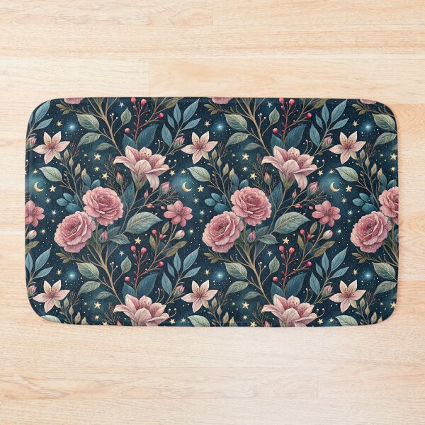 Item preview, Midnight Botanical Garden – Pink Roses Under The Crescent Moon & Starlit designed and sold by Whimsical Wayfarer.