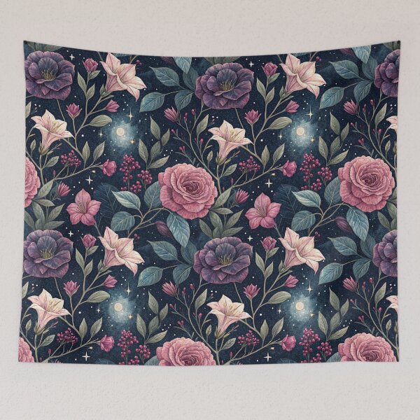 Item preview, Midnight Botanical Garden – Pink And Purple Peonies Under The Full Moon  designed and sold by Whimsical Wayfarer.