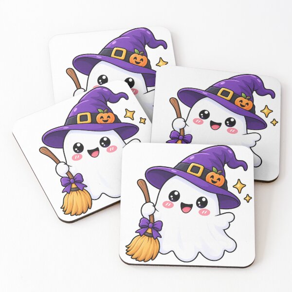 Item preview, Cute Witch Ghost with Broom – Kawaii Halloween Ghost Pumpkin Sticker designed and sold by ghatwalsachin.