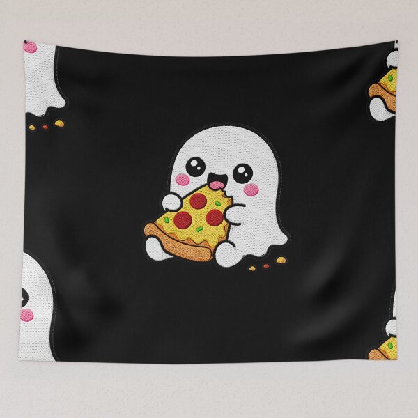 Item preview, Tiny Ghost Eating Pizza Kawaii Embroidery Patch designed and sold by ColorSplash123.