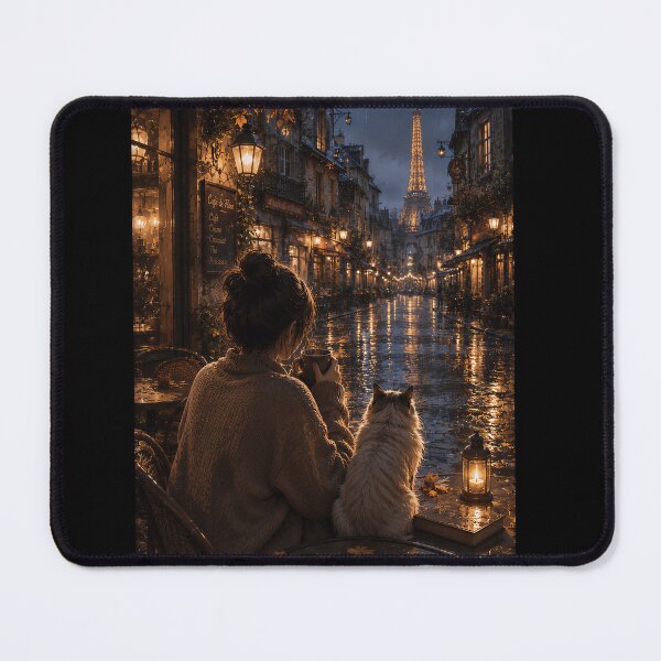 Item preview, Cozy Paris Night Eiffel Tower Rainy Cafe With Cat designed and sold by Soluna Studio.