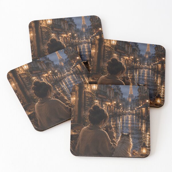 Item preview, Cozy Paris Night Eiffel Tower Rainy Cafe With Cat designed and sold by Soluna Studio.