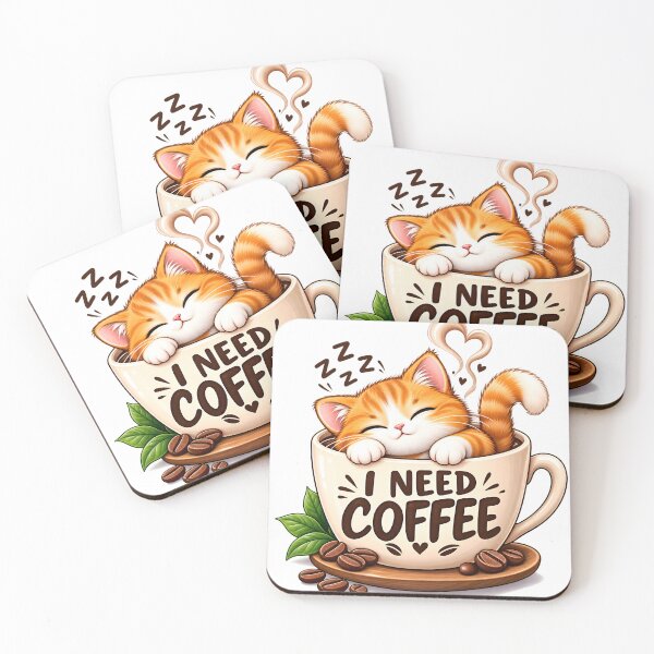 Item preview, Cute Coffee Cat – I Need Coffee Funny Cat T-Shirt Design designed and sold by : CraftyVibes.