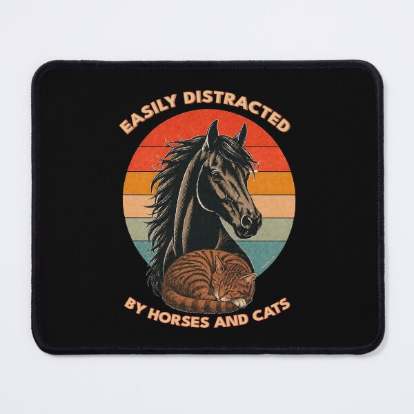 Item preview, Easily Distracted by Horses and Cats | Funny Animal Lover | Retro Sunset Vintage Country Farm Life Graphic designed and sold by Made by Tamar.