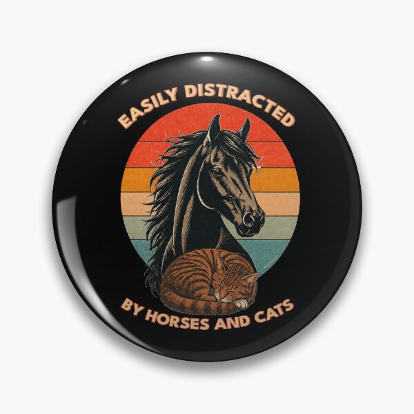 Artikelvorschau, Leicht von Pferden und Katzen ablenkbar | Lustiger Tierliebhaber | Retro-Sonnenuntergang, Vintage-Landleben-Grafik entworfen und verkauft von Made by Tamar.