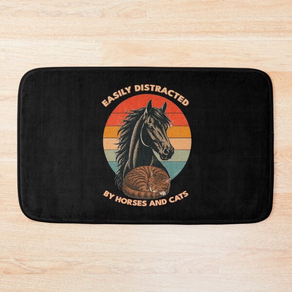 Item preview, Easily Distracted by Horses and Cats | Funny Animal Lover | Retro Sunset Vintage Country Farm Life Graphic designed and sold by Made by Tamar.