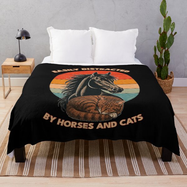 Item preview, Easily Distracted by Horses and Cats | Funny Animal Lover | Retro Sunset Vintage Country Farm Life Graphic designed and sold by Made by Tamar.