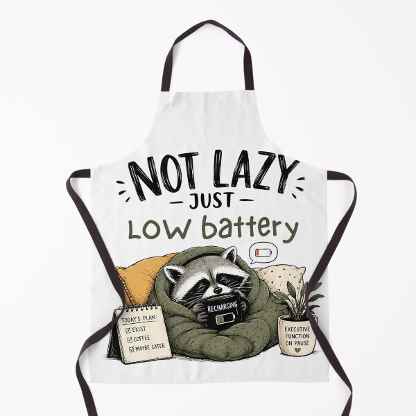 Item preview, ADHD Not Lazy Just Low Battery Raccoon Neurodivergent Humor Quote designed and sold by Marti’s Shop Corner.