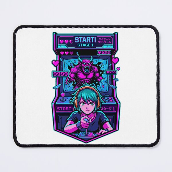 Item preview, Retro Arcade Gamer Girl Boss Fight Neon Synthwave Anime Aesthetic designed and sold by mood-draftsman.