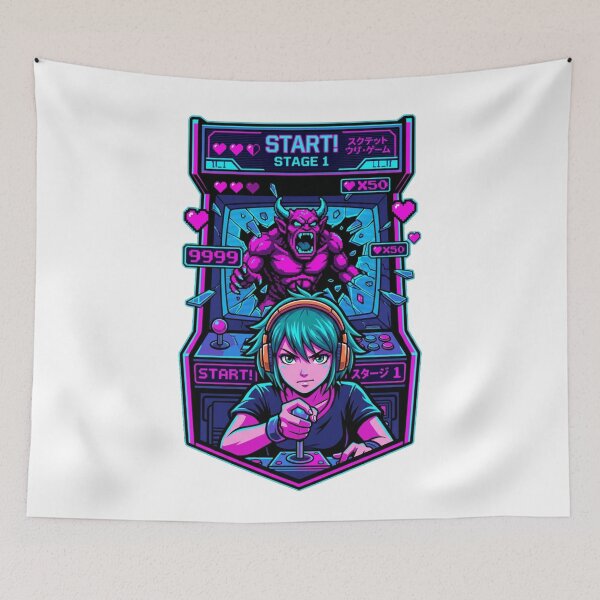 Item preview, Retro Arcade Gamer Girl Boss Fight Neon Synthwave Anime Aesthetic designed and sold by mood-draftsman.