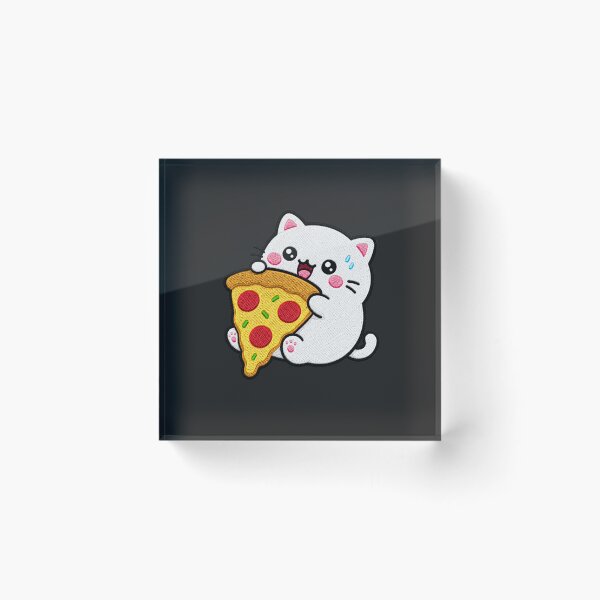 Item preview, Chubby Cat Holding Pizza Kawaii Embroidery Patch designed and sold by ColorSplash123.