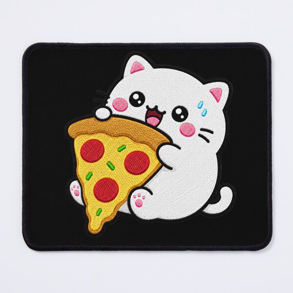 Item preview, Chubby Cat Holding Pizza Kawaii Embroidery Patch designed and sold by ColorSplash123.