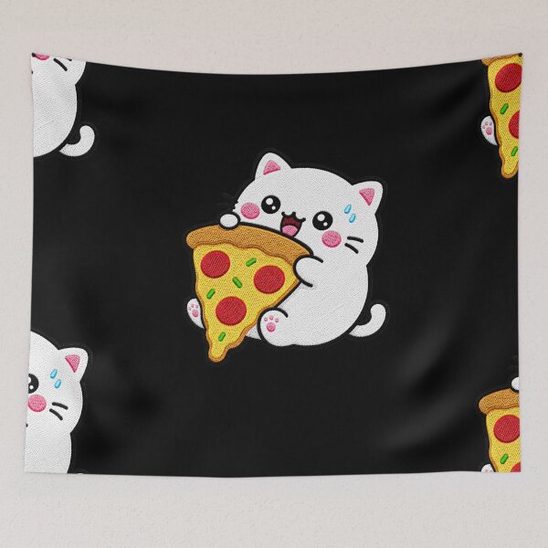 Item preview, Chubby Cat Holding Pizza Kawaii Embroidery Patch designed and sold by ColorSplash123.