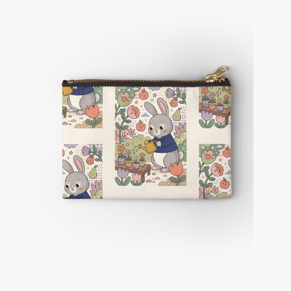 Item preview, Cute Gray Bunny Gardening – Watering Flowers in a Cozy Garden designed and sold by Cherry Dreams.