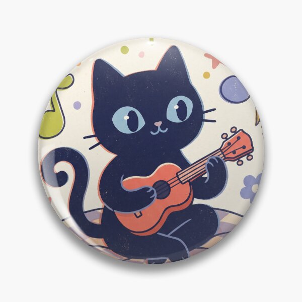 Item preview, Black Cat Playing Ukulele – Cute Retro Cat Illustration designed and sold by Cherry Dreams.