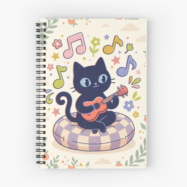 Item preview, Black Cat Playing Ukulele – Cute Retro Cat Illustration designed and sold by Cherry Dreams.