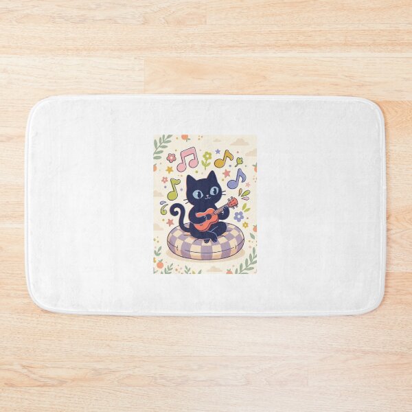 Item preview, Black Cat Playing Ukulele – Cute Retro Cat Illustration designed and sold by Cherry Dreams.
