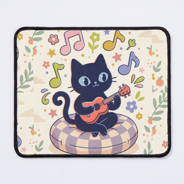 Item preview, Black Cat Playing Ukulele – Cute Retro Cat Illustration designed and sold by Cherry Dreams.