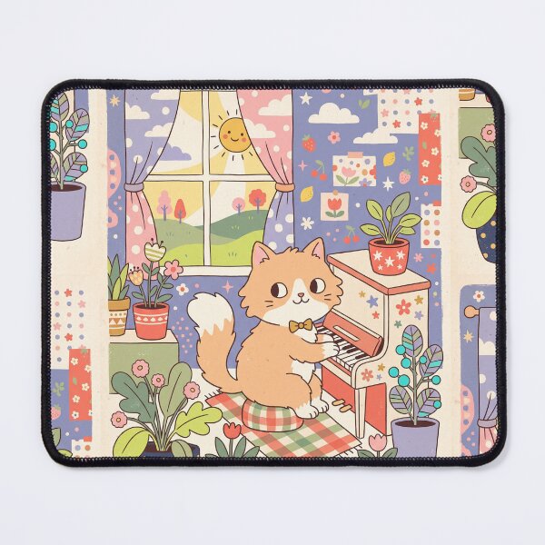 Item preview, Cute Orange Cat Playing Piano – Cozy Music Cat Illustration designed and sold by Cherry Dreams.