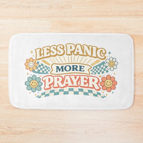 Item preview, Less Panic More Prayer Christian Groovy Retro Faith Inspirational Design designed and sold by SoulThread Studio.