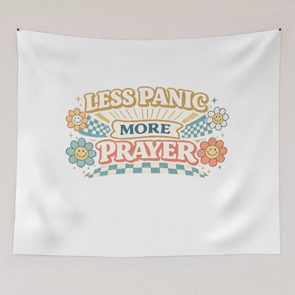 Item preview, Less Panic More Prayer Christian Groovy Retro Faith Inspirational Design designed and sold by SoulThread Studio.