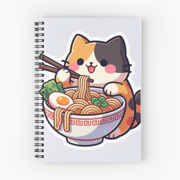 Item preview, Kawaii Calico Cat Eating Ramen Noodles designed and sold by Wongvian.
