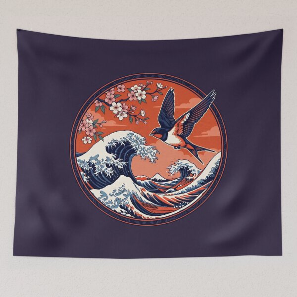 Item preview, Japanese Woodblock Wave - Ukiyo-e Swallow Japanese Art designed and sold by SplashTastic.