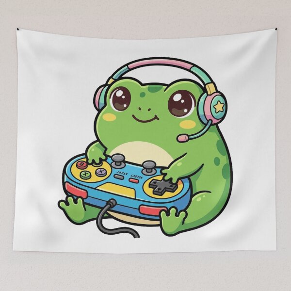 Item preview, Cute Gamer Frog Kawaii Retro Gaming Headset Controller Pastel Aesthetic designed and sold by mood-draftsman.