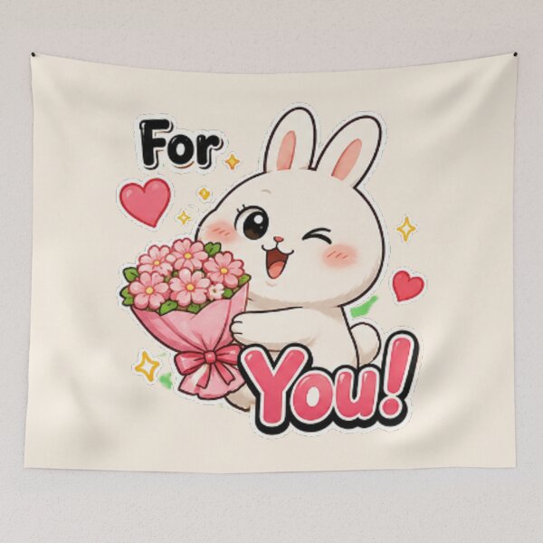 Item preview, cute Bunny with Flowers For You Sticker designed and sold by BestBayCA.