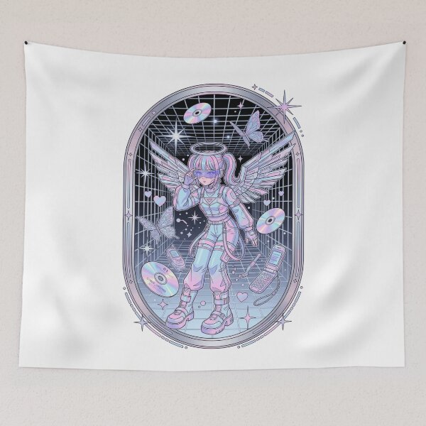 Item preview, Y2K Cyber Angel Holographic Pastel Anime Girl 2000s Techwear Aesthetic designed and sold by mood-draftsman.
