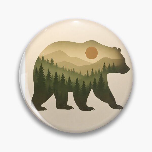 Item preview, Bear Silhouette with Forest and Mountains, Rustic Nature Wall Art designed and sold by NarjaShop.