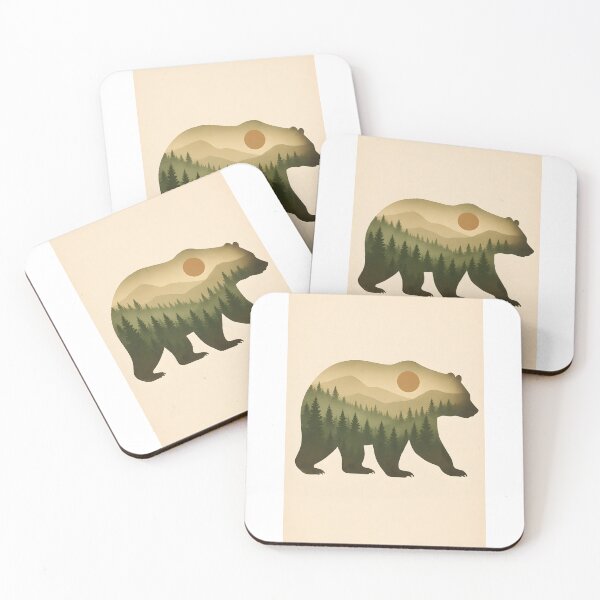 Item preview, Bear Silhouette with Forest and Mountains, Rustic Nature Wall Art designed and sold by NarjaShop.