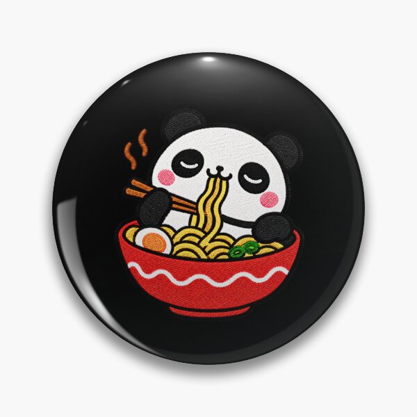 Item preview, Lazy Panda Eating Noodles Kawaii Embroidery Patch designed and sold by ColorSplash123.