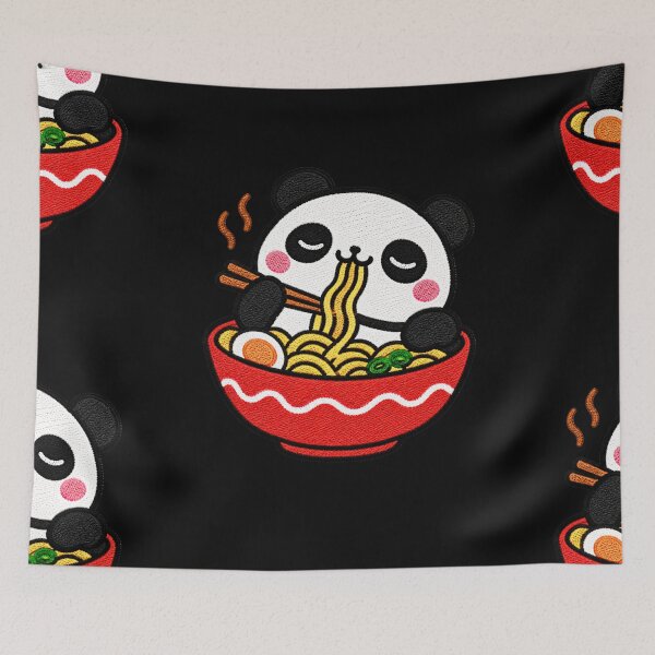Item preview, Lazy Panda Eating Noodles Kawaii Embroidery Patch designed and sold by ColorSplash123.