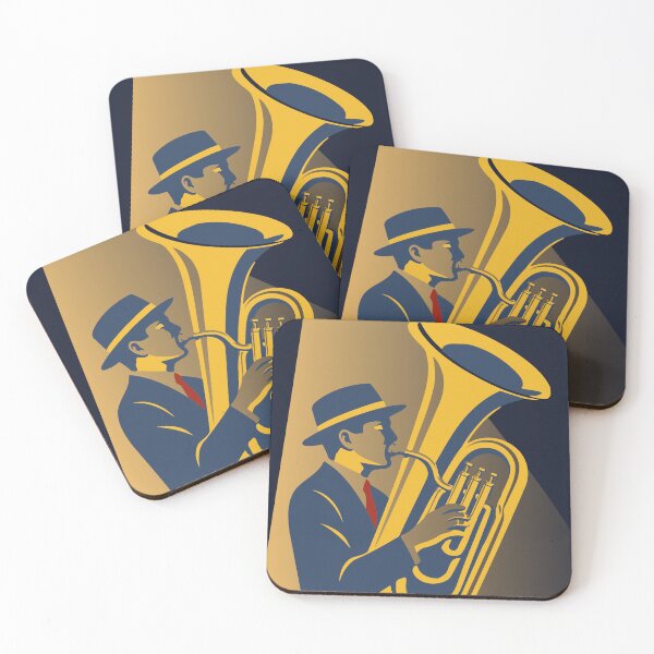 Item preview, Midnight Tuba Player | Bauhaus Jazz Art | Brass Musician Decor | Navy & Gold Mid Century Music Print designed and sold by Studio pod Burom.