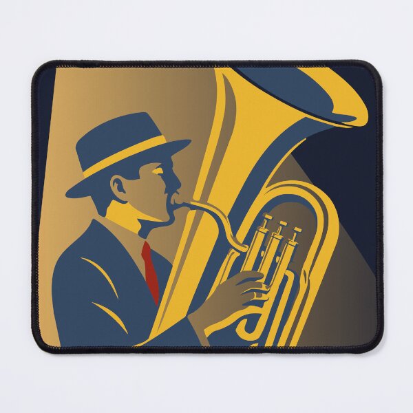 Item preview, Midnight Tuba Player | Bauhaus Jazz Art | Brass Musician Decor | Navy & Gold Mid Century Music Print designed and sold by Studio pod Burom.