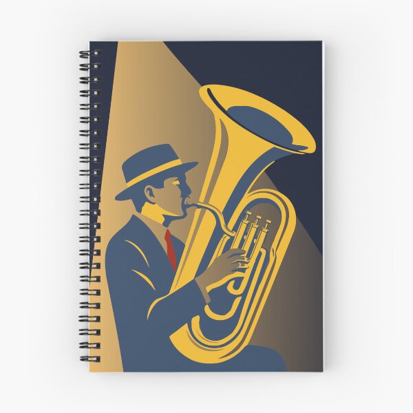 Item preview, Midnight Tuba Player | Bauhaus Jazz Art | Brass Musician Decor | Navy & Gold Mid Century Music Print designed and sold by Studio pod Burom.