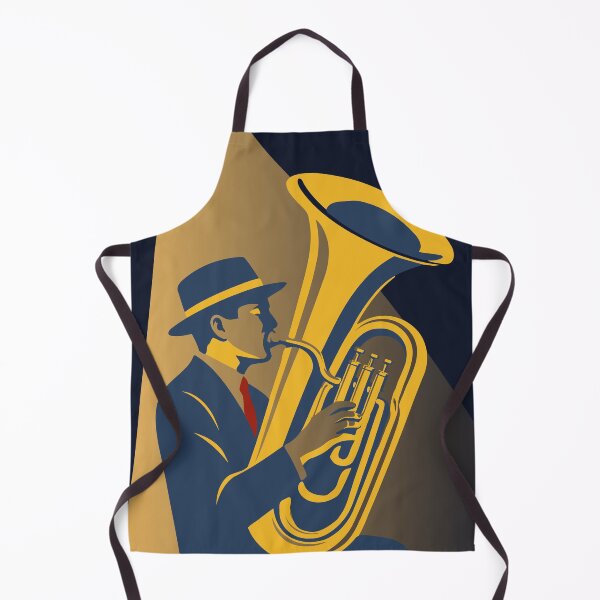 Item preview, Midnight Tuba Player | Bauhaus Jazz Art | Brass Musician Decor | Navy & Gold Mid Century Music Print designed and sold by Studio pod Burom.