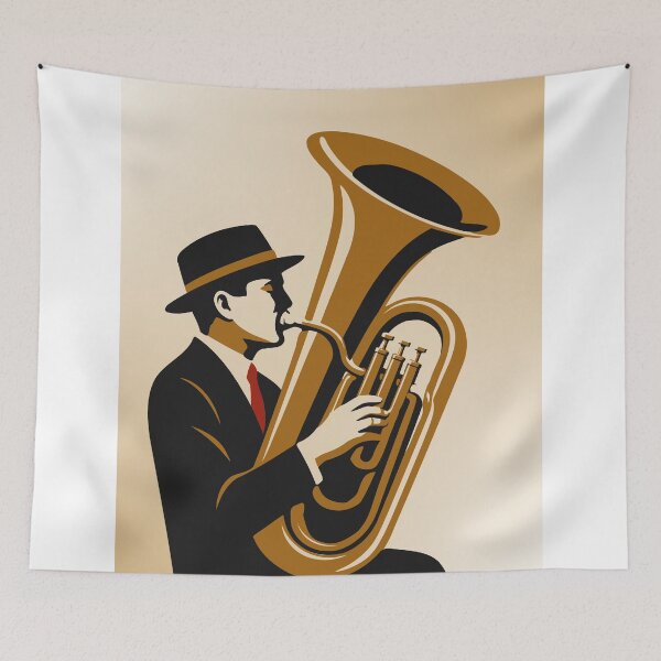 Item preview, The Tuba Player | Vintage Jazz Music Art | Brass Musician Decor | Retro Art Deco Tuba Print designed and sold by Studio pod Burom.