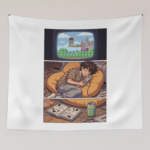 Item preview, 90s Retro Gaming Asleep On Beanbag Lo-Fi Anime Manga Comic Aesthetic designed and sold by mood-draftsman.