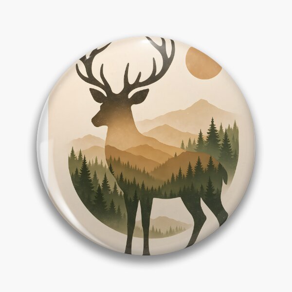 Item preview, Deer Silhouette with Mountain Forest, Vintage Woodland Nature Art designed and sold by NarjaShop.